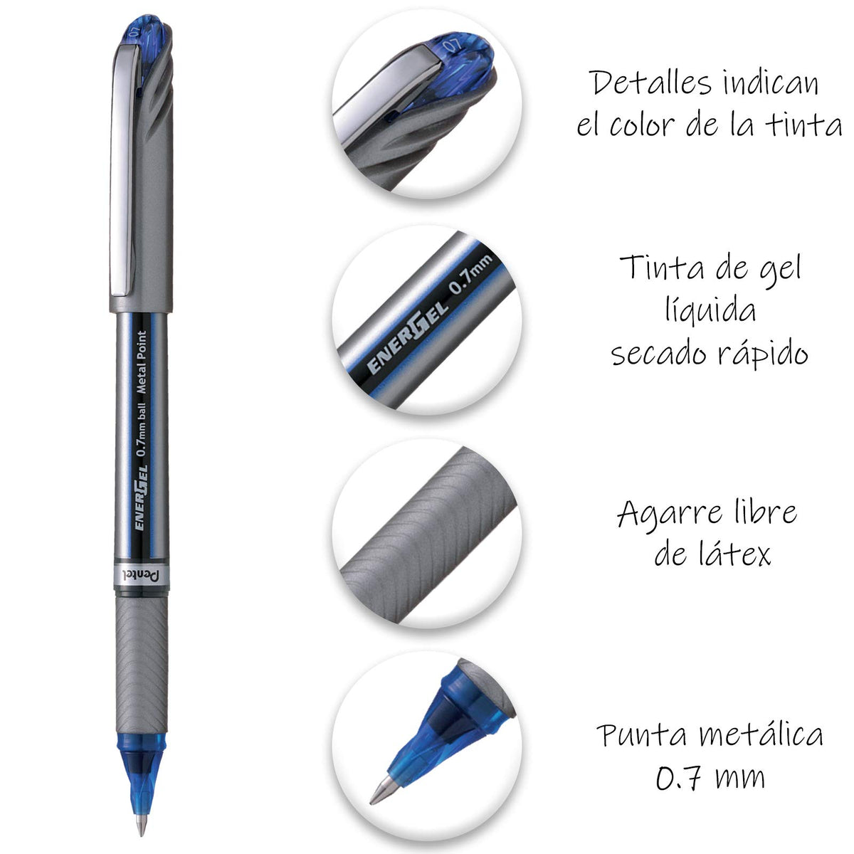 Pentel Energel Plus Roller Ball Pen (Medium) - Blue (Pack of 12)