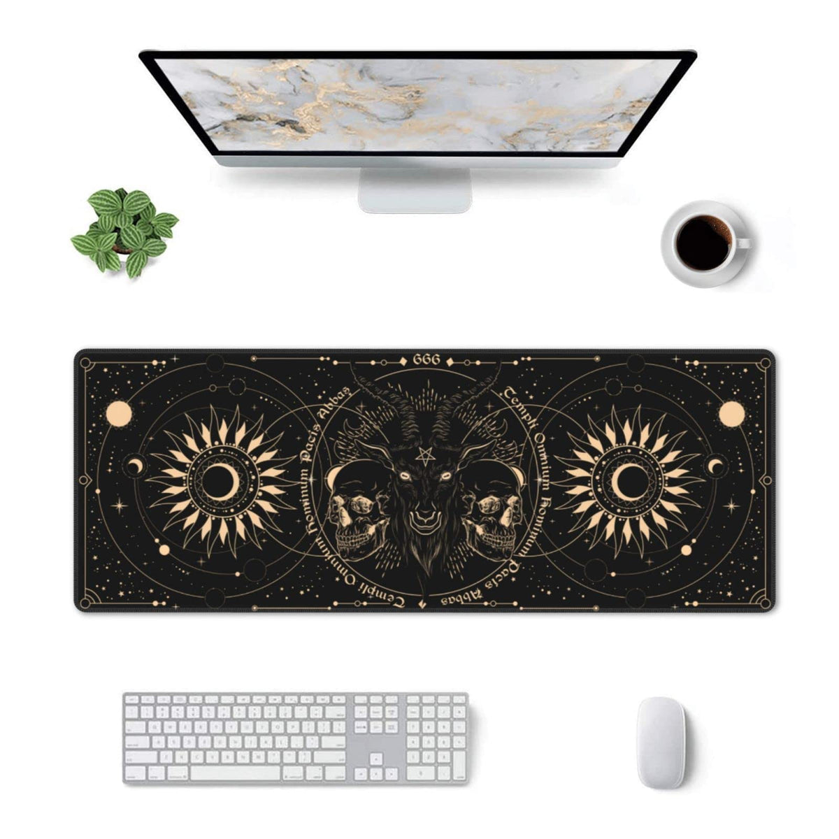 Sun and Moon Gothic Skull Goat Mouse Pad Extended Large Gaming Mouse Pad XL Oversized Desk Pad