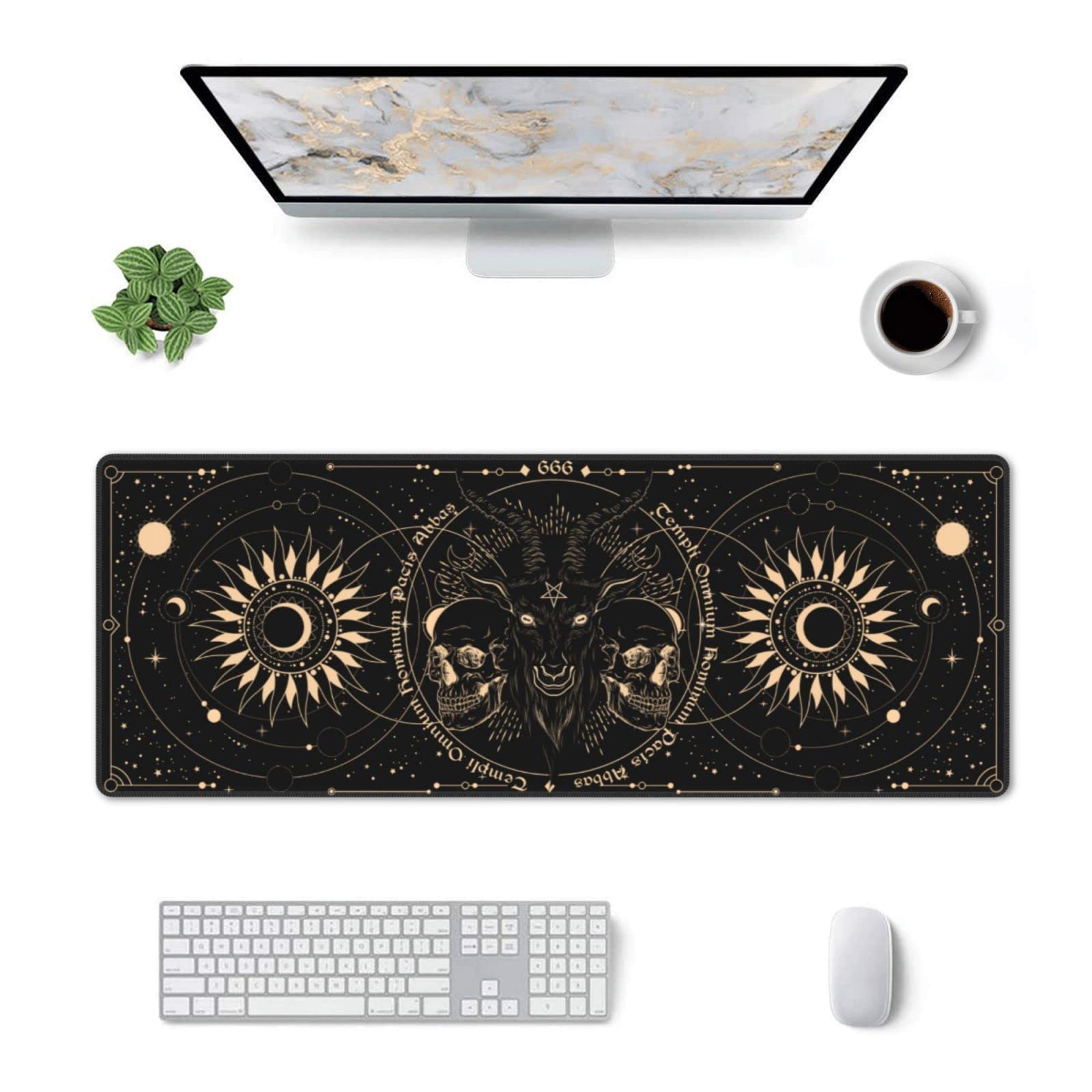 Sun and Moon Gothic Skull Goat Mouse Pad Extended Large Gaming Mouse Pad XL Oversized Desk Pad