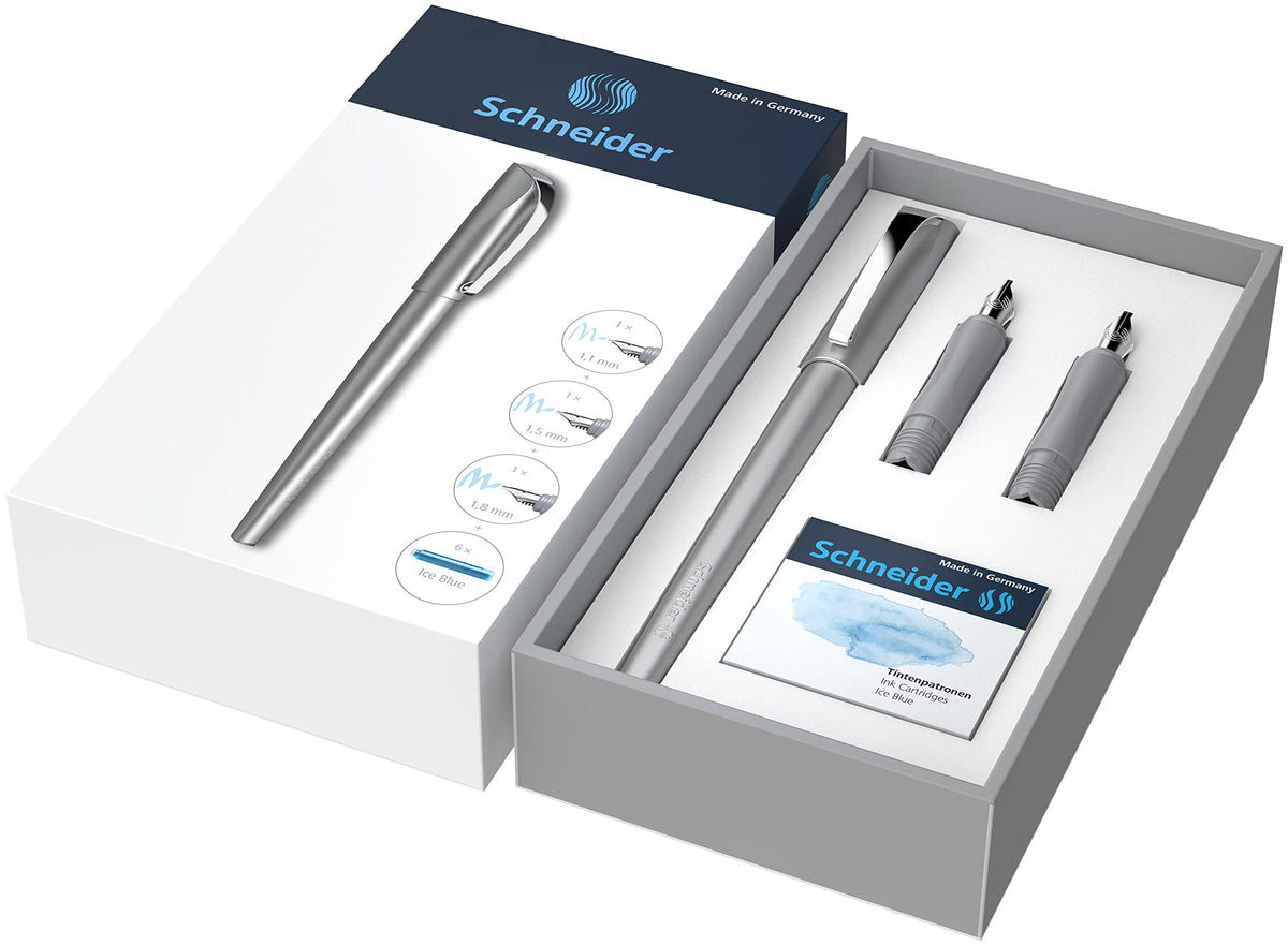 Schneider Callissima 399458 Calligraphy Set (Fountain Pen with 3 Nib Widths, 66 Pastel Cartridges