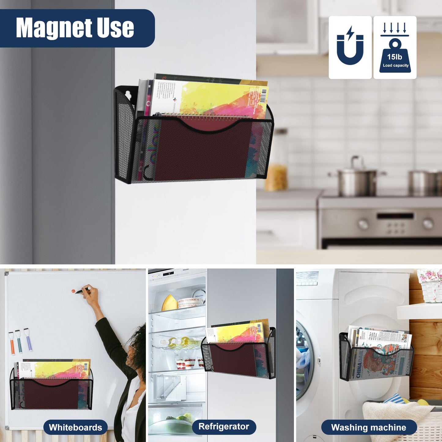 LQPAFZ Magnetic File Holder 2 Pockets File Folder Organizer, Office Hanging Magazine Rack for