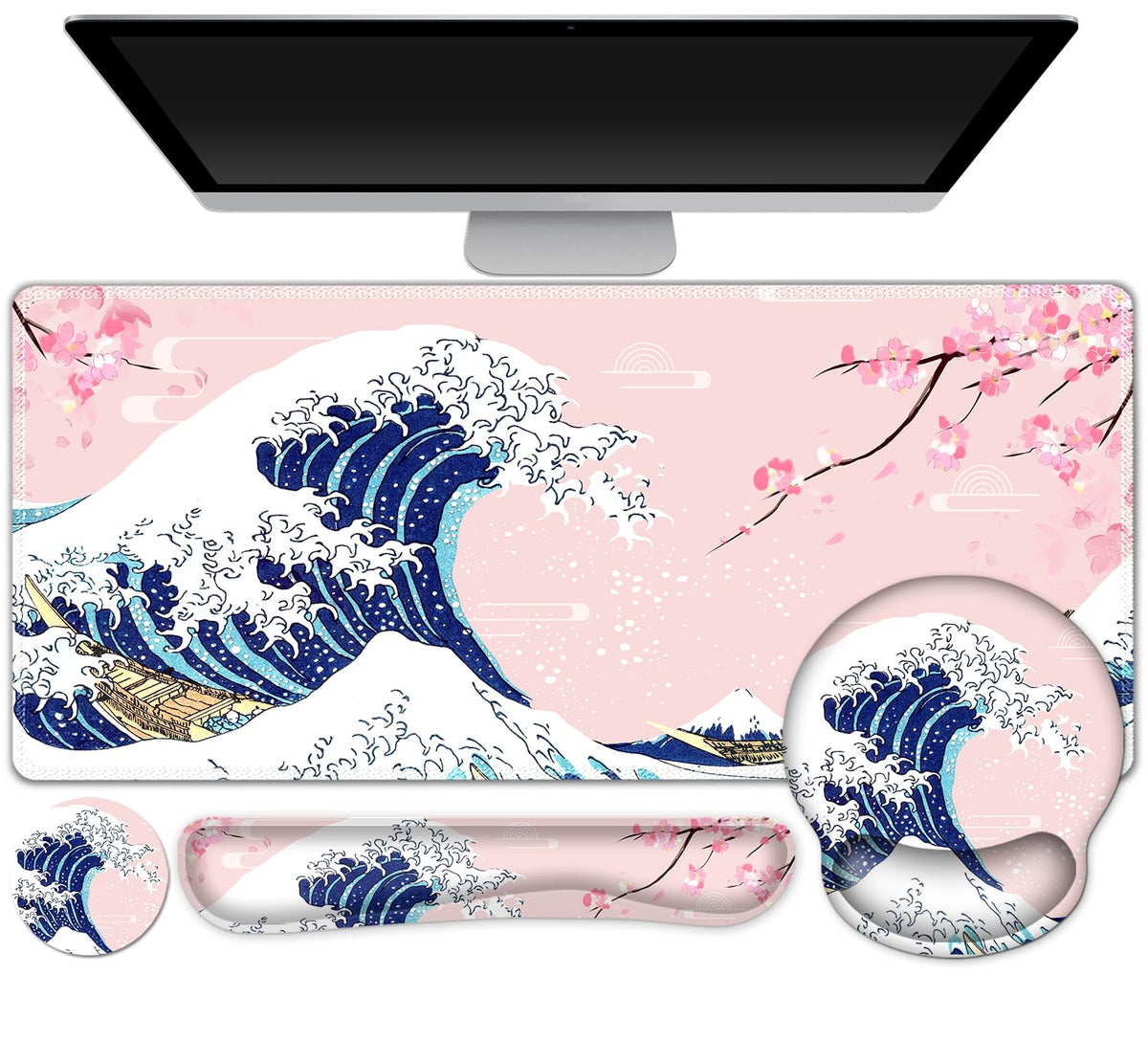 Gaming Mouse Pad, Large Desk Mat, Cute Desk Pad Protector, Pink Cherry Blossoms XXL Mousepad +