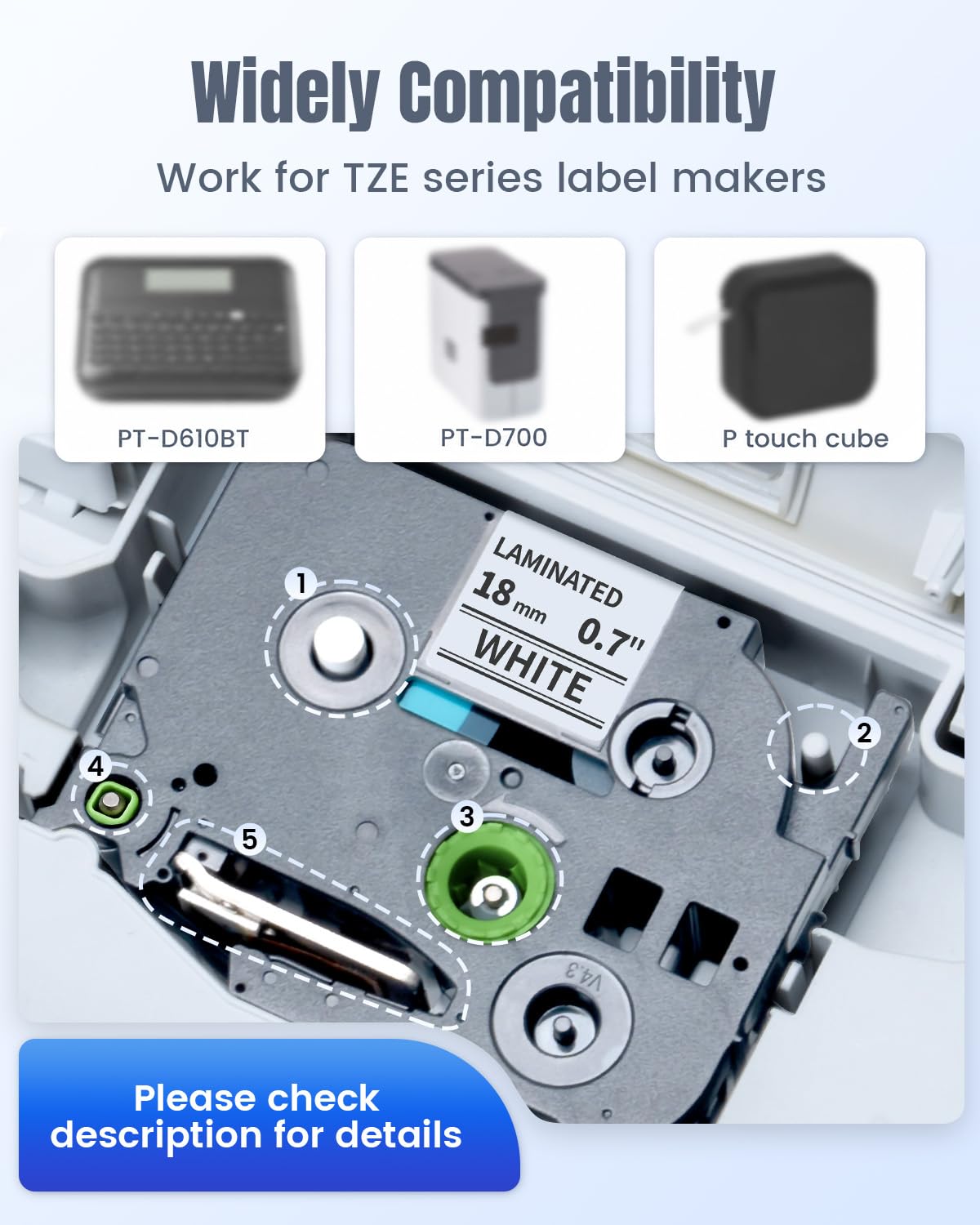 Tz Tape 18mm 0.7 Laminated White Compatible with TZe-241 TZe Ptouch
