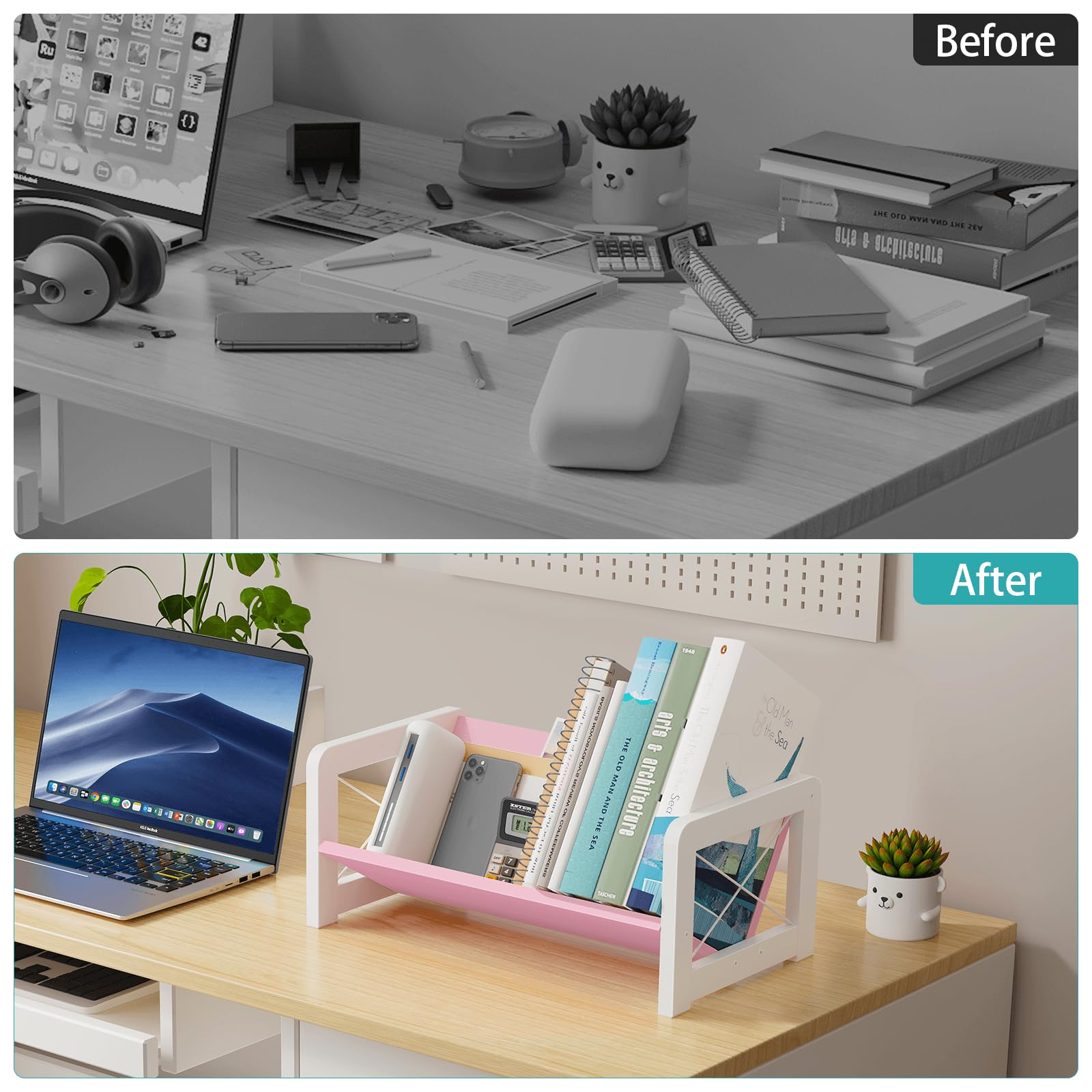 ELITEROO Tabletop Bookshelf, Simple Wood Book Organizer for Desk, Tilted Table Bookcase, Small
