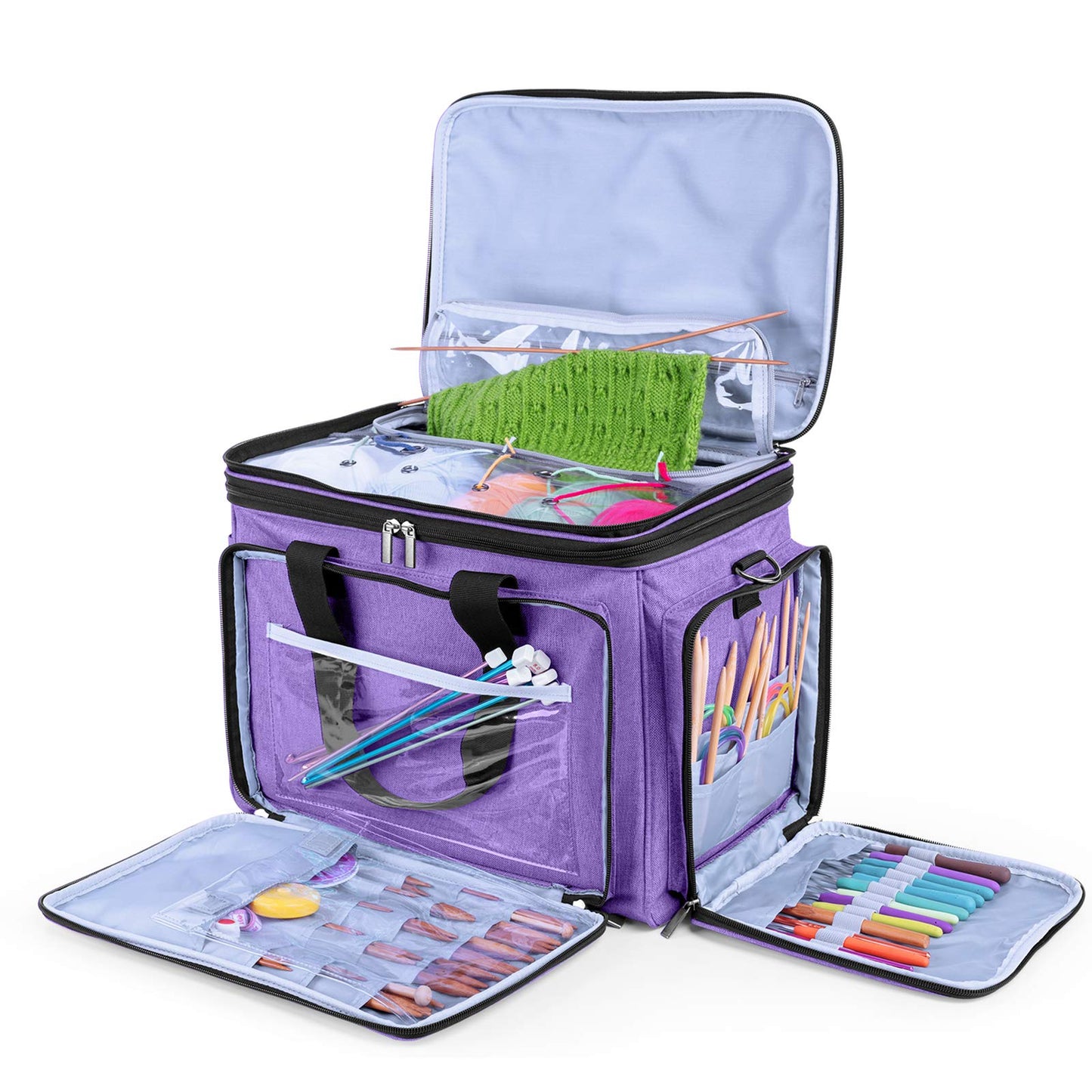 LUXJA Portable Yarn Knitting Storage Tote Bag, Purple