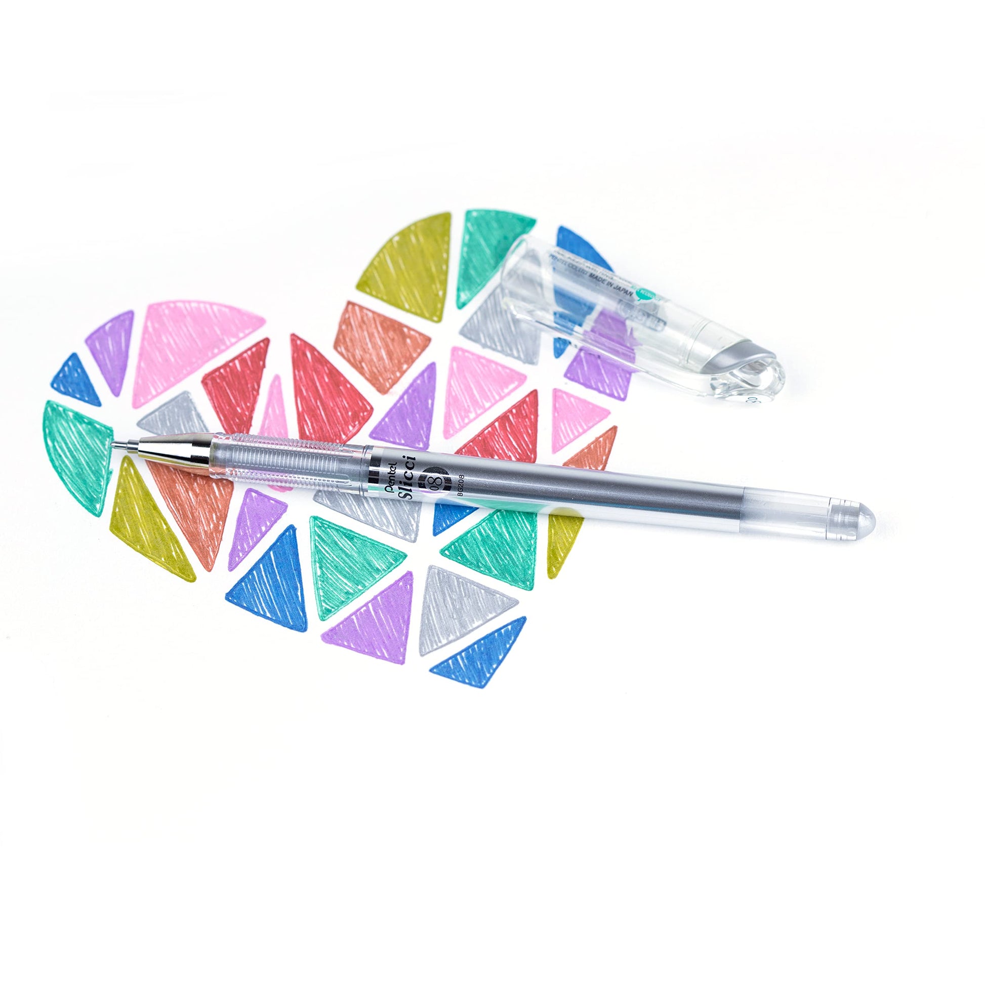 Pentel Arts Slicci 0.8mm Needle Tip, Medium Gel Pen, Silver Metallic Ink (BG208-Z), 12 Pack