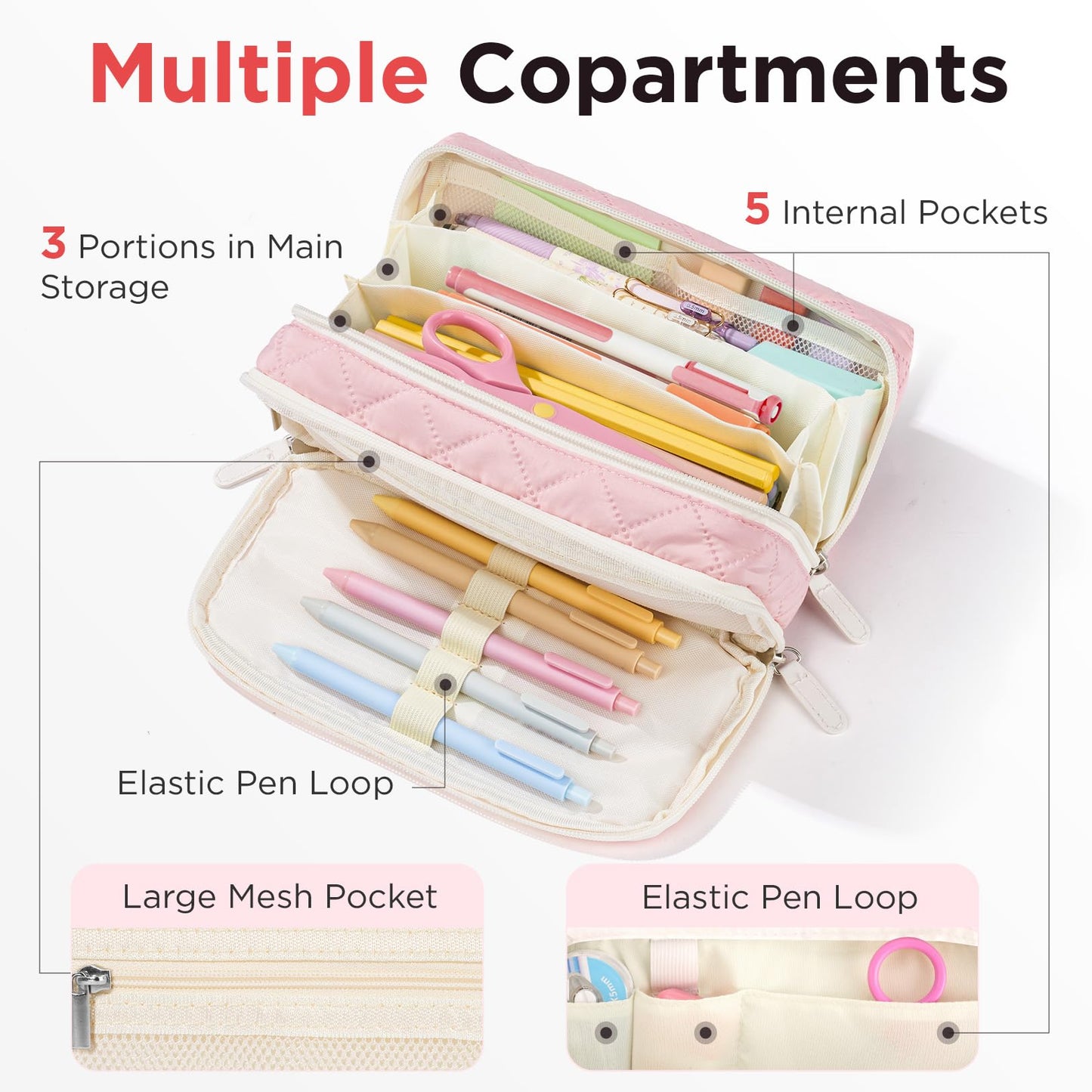 Sooez Large Pencil Case Pouch, Extra Big Pencil Bag with 8 Compartments