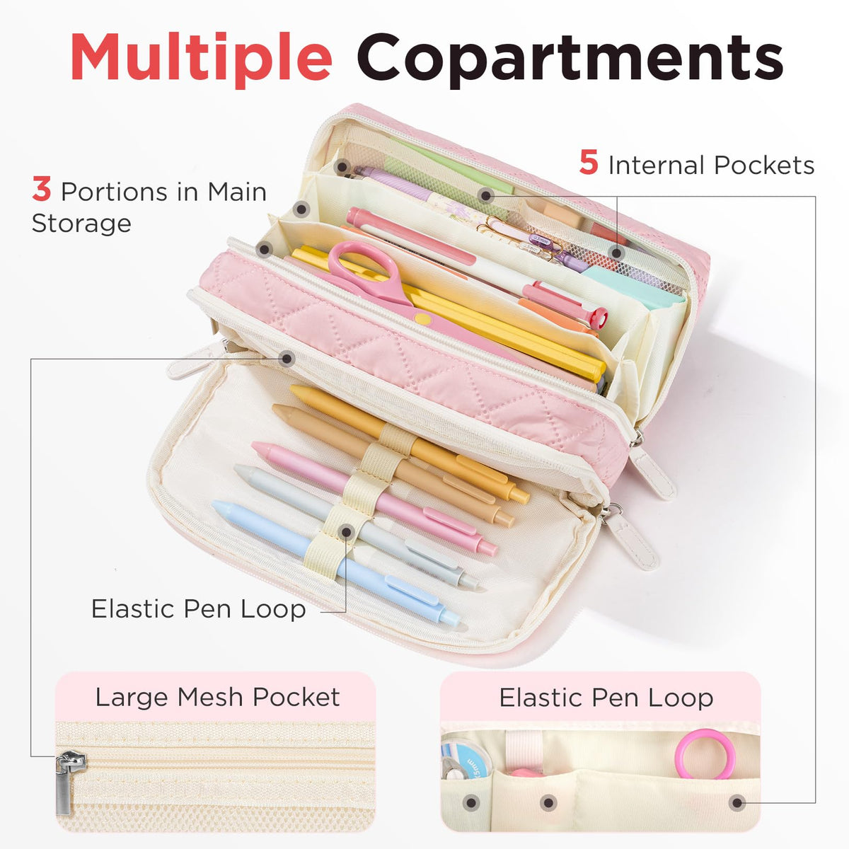 Sooez Large Pencil Case Pouch, Extra Big Pencil Bag with 8 Compartments