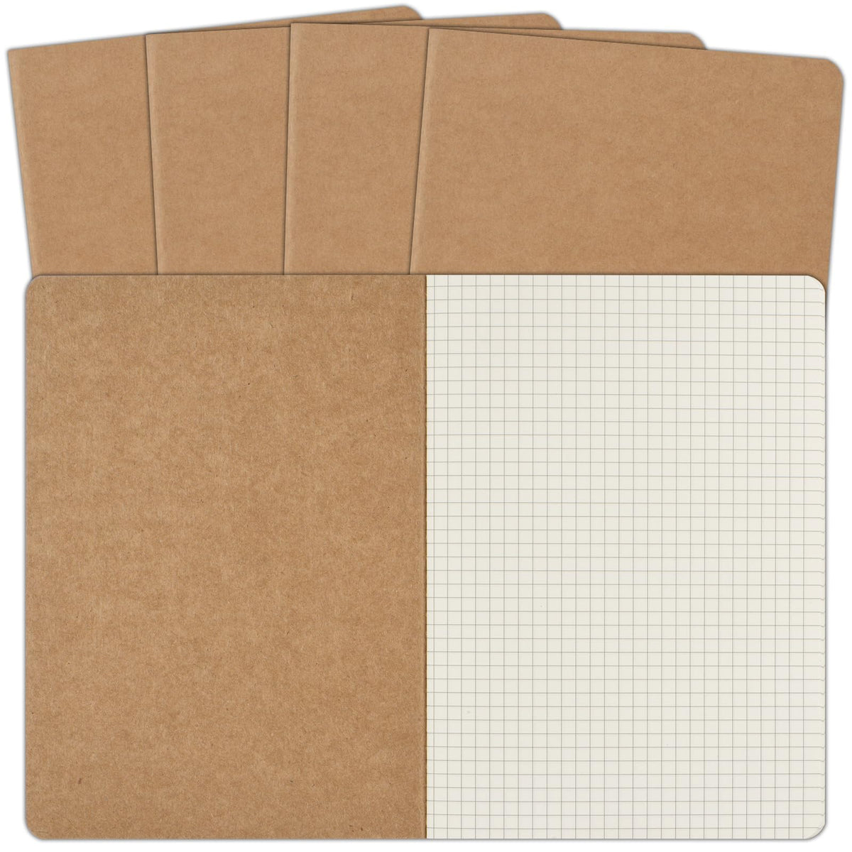 ZCZN 5 Pack A5 Kraft Notebooks Bulk, 8.15x5.5 Inches Graph Paper Journaling Notebooks, Notebooks