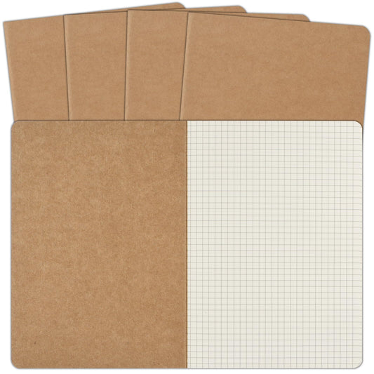ZCZN 5 Pack A5 Kraft Notebooks Bulk, 8.15x5.5 Inches Graph Paper Journaling Notebooks, Notebooks