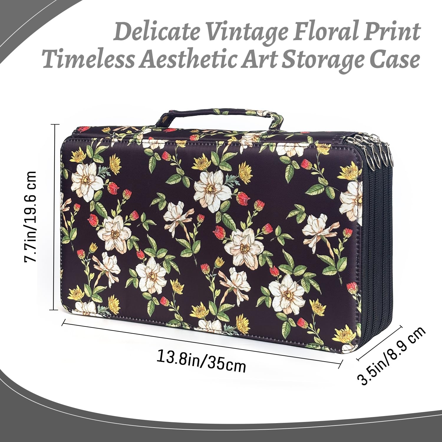 YOUNGCOL 300-Capacity Colored Pencil Case Pen Organizer(Black vintage floral)