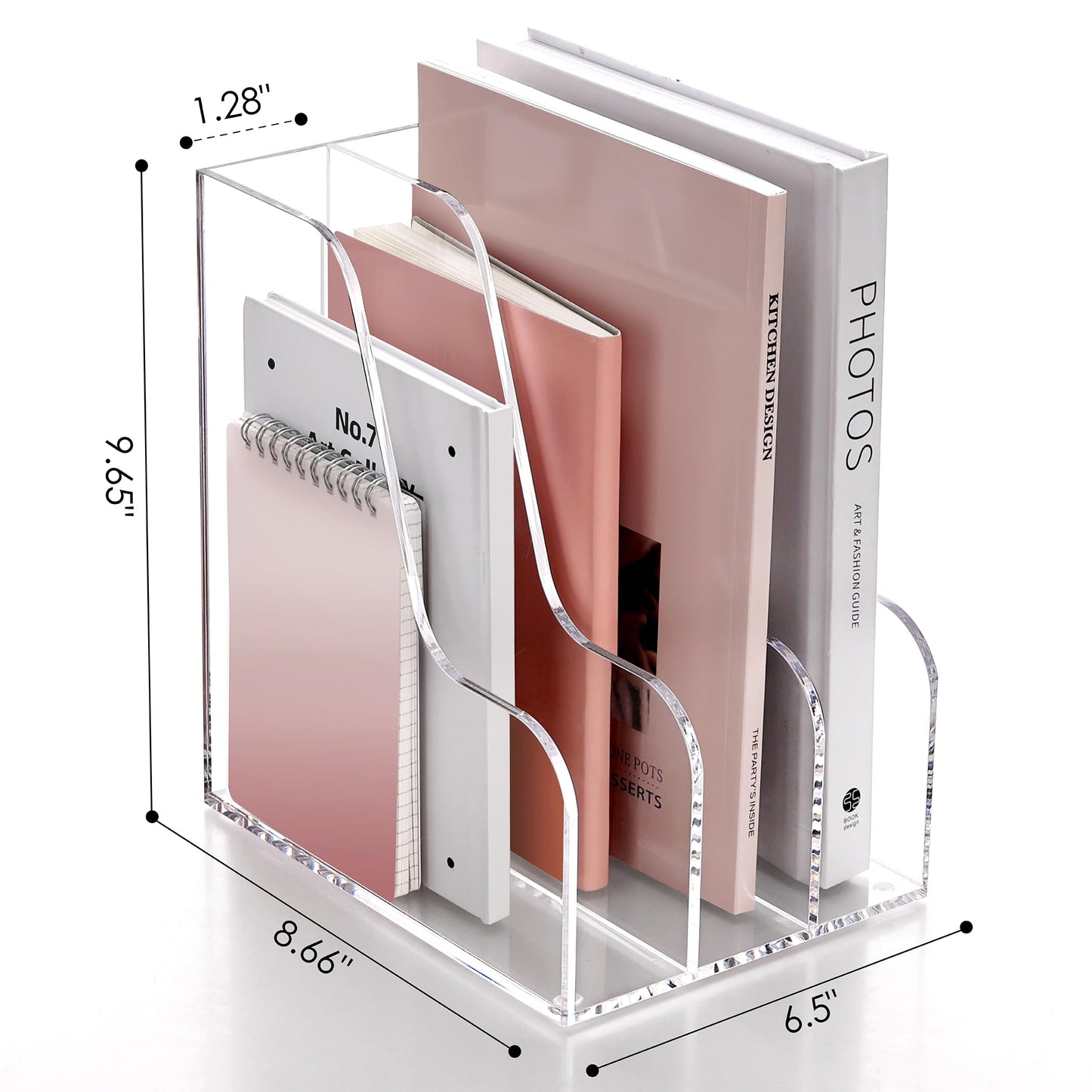 SANRUI Acrylic Desk Organizer, 3-Section Upright Magazine Holder, Clear A4