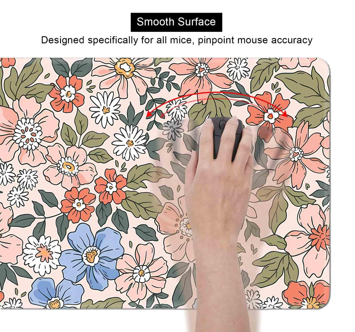 SXCKANG Pink Blue Floral Desk Mat Cute, XL Green Leaf Flowers Extended Mousepad, Non-Slip Rubber