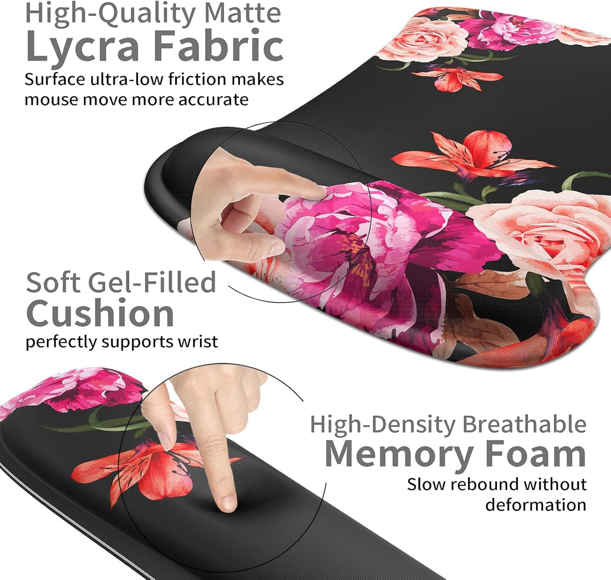 Wrist Rest Support Ergonomic Gel Mouse Pad & Memory Foam Keyboard Set Non-Slip Rubber PU Base Easy