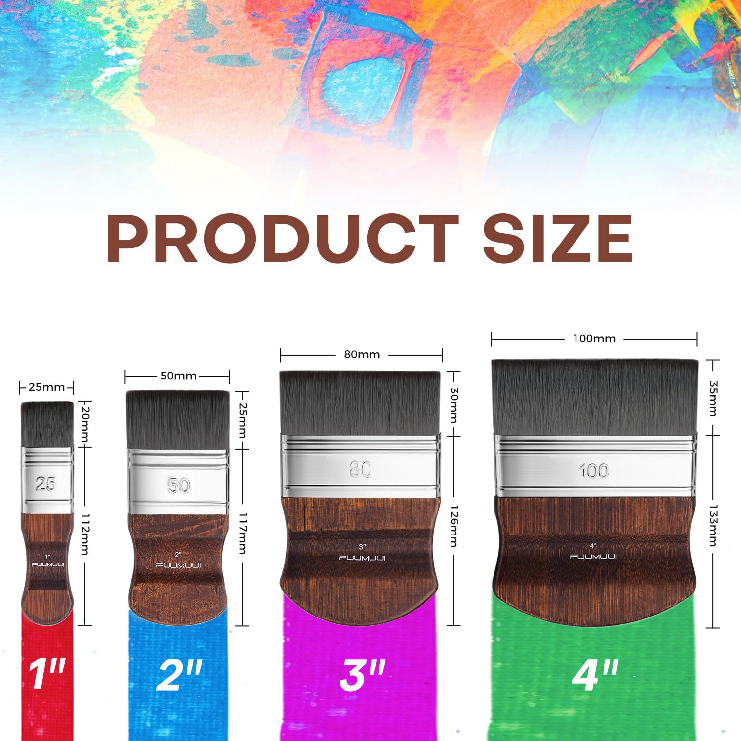 Fuumuui 4pcs Flat Paddle Paint Brush Set, Scale Brushes, Large Blending Paint Brush, Wide Flat