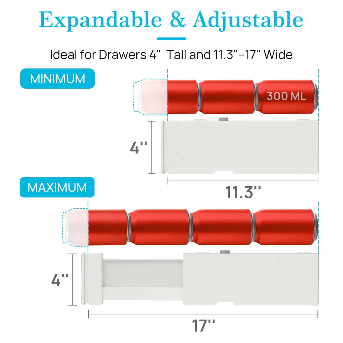 Vtopmart 16 Pack Drawer Dividers for Clothes, 4" High 11.3"-17" Adjustable Expandable Dresser