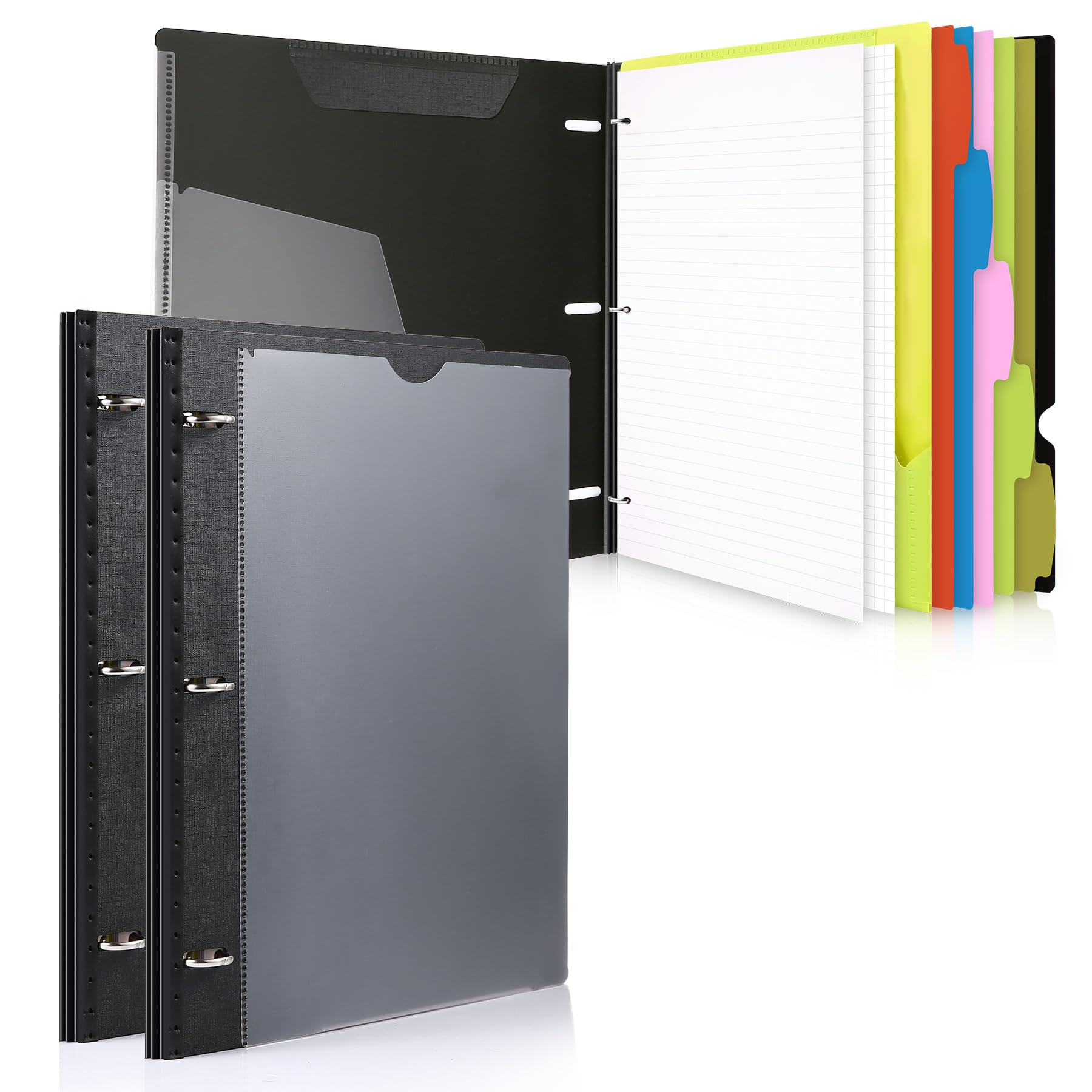 WOT I 2-Pack Telescoping 3 Ring Binder Notebooks, Black
