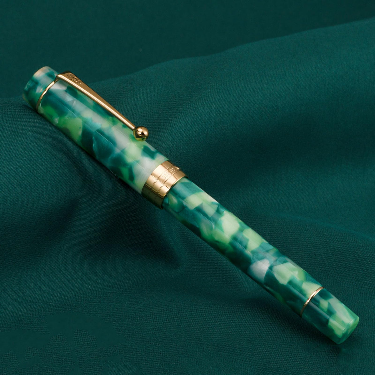 Jinhao 100 Fountain Pen Classic Style Green Marble Acrylic, Fine Point with Converter and Gold Trim