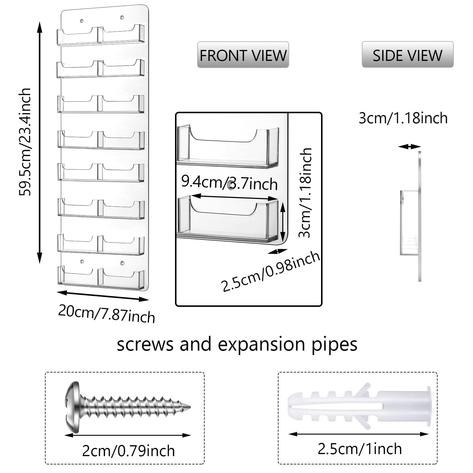 Lincia Acrylic Business Card Holder Wall Mount, 16 Pocket, 21.65'' x 7.87''