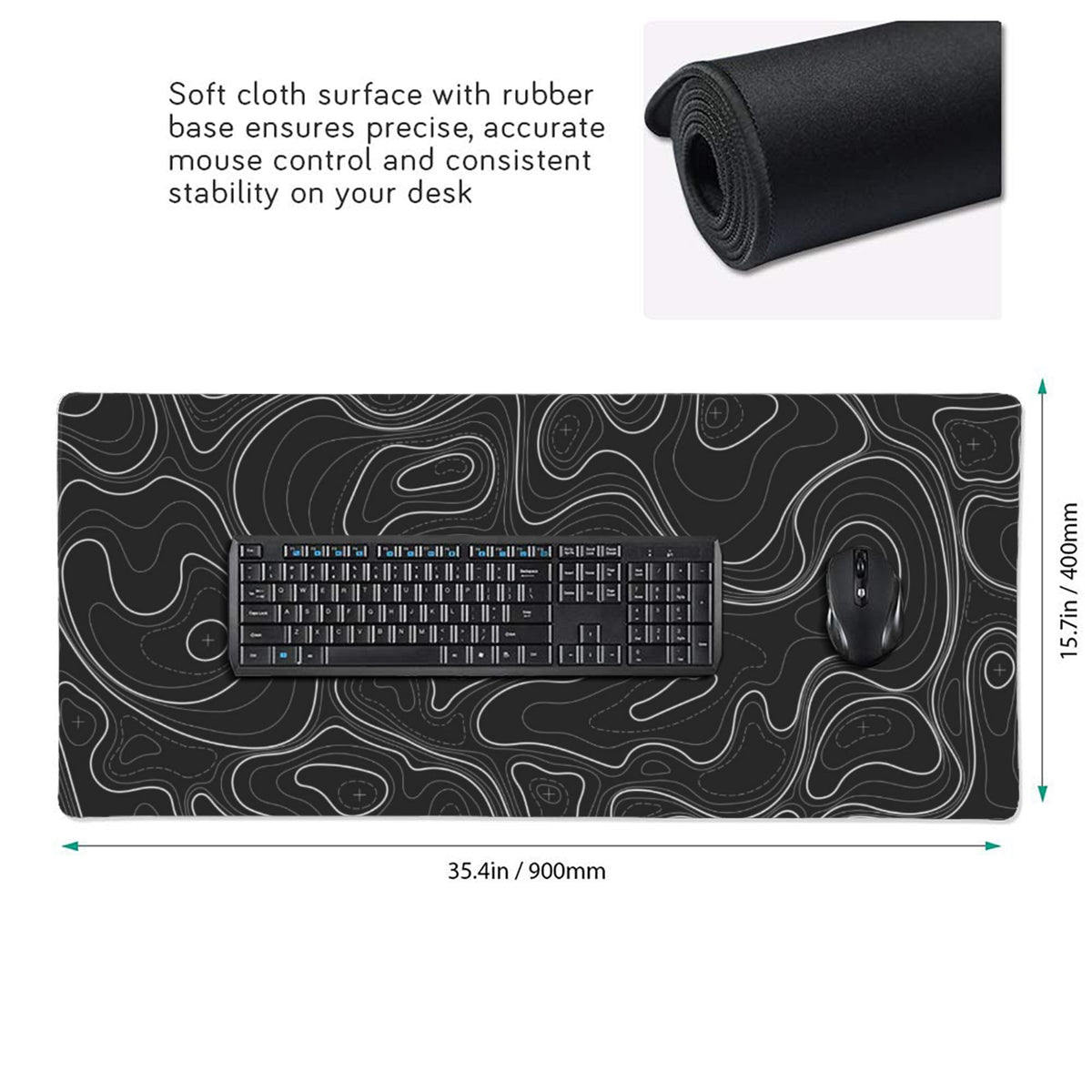 BEYIMEN Gaming Mouse Pad, Black Topographic Pattern, 35.4 x 15.7 in