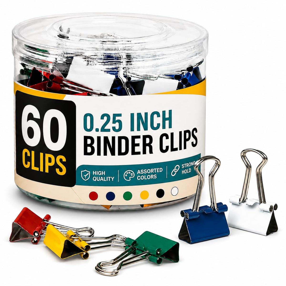 1InTheOffice Multicolored Binder Clips, Mini, 60ct