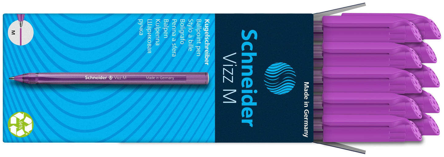 Schneider Vizz 102208 Ballpoint Pen for Easy and Quick Writing - Colour Ink Barrel - Medium Line