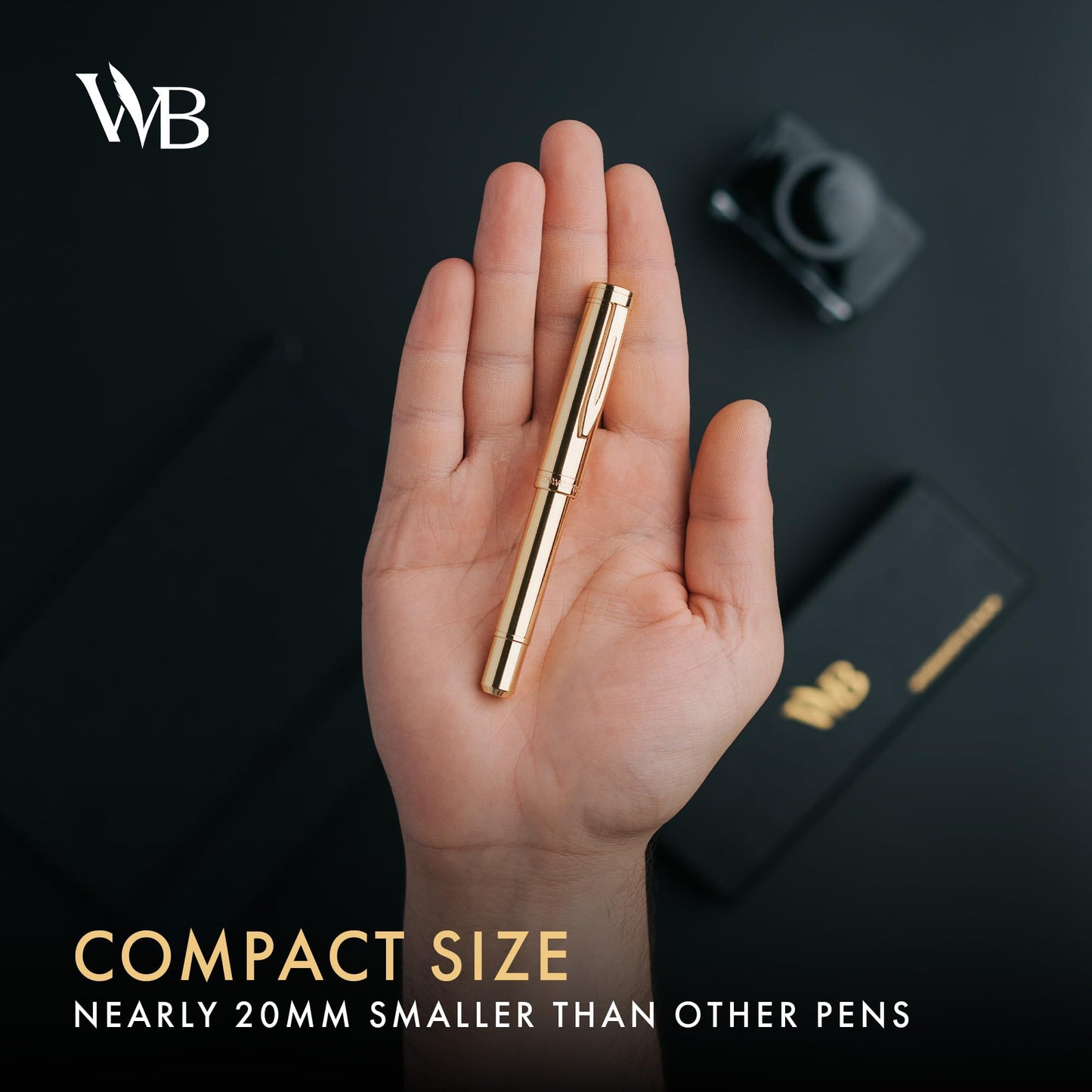 Wordsworth & Black Mini Pocket Fountain Pen for Writing, Medium Nib, Gold