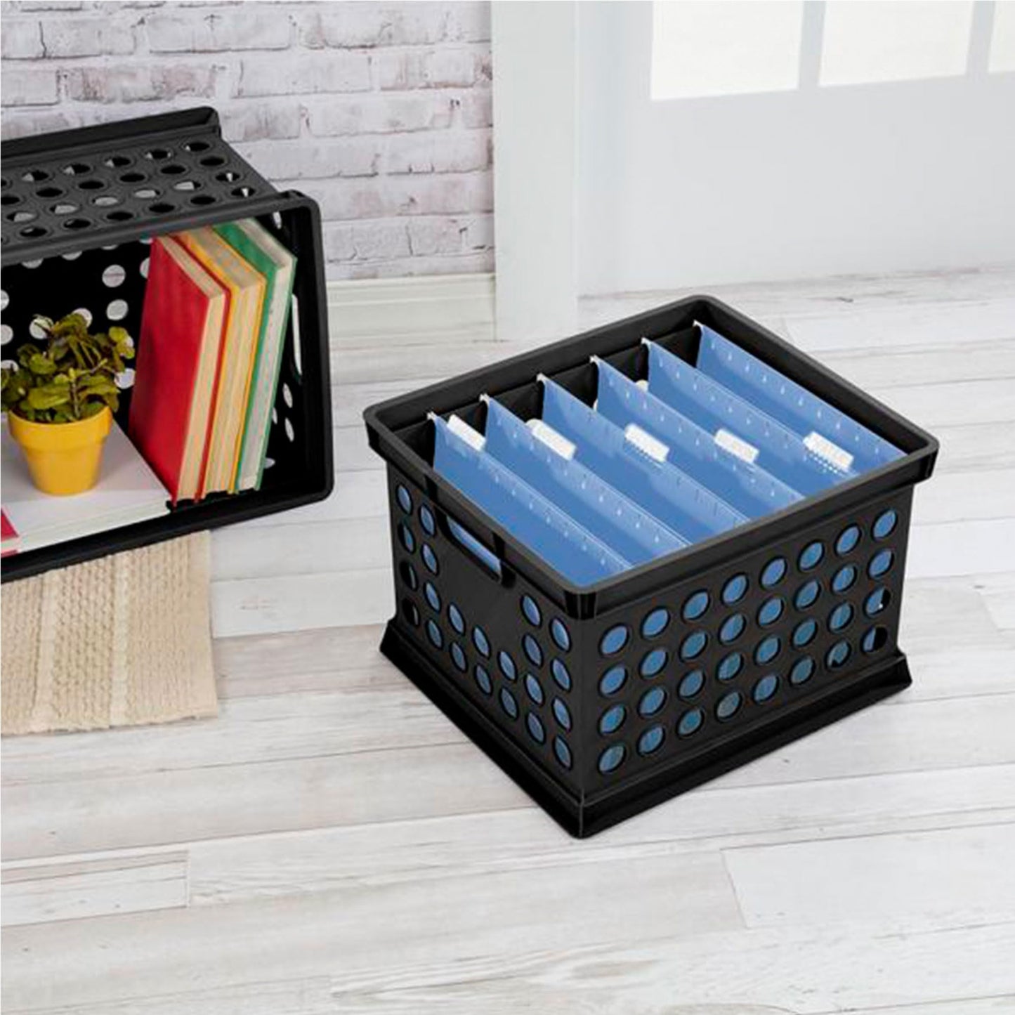 Sterilite Storage Crate Bin File Organizer for Home & Office, Black, 6-Pack
