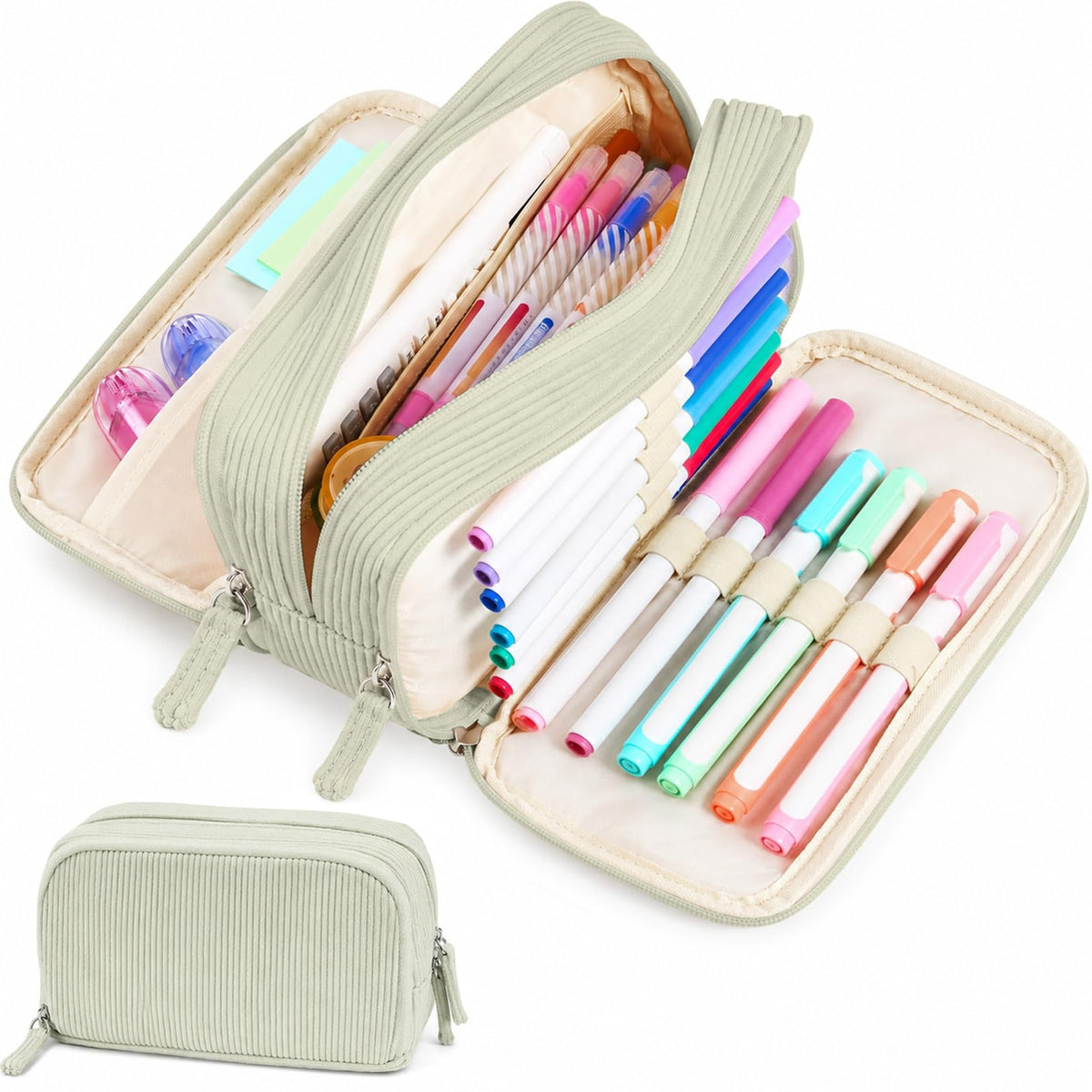 Sooez Big Capacity Pencil Case Pen Pouch, Soft Corduroy Pencil Bag