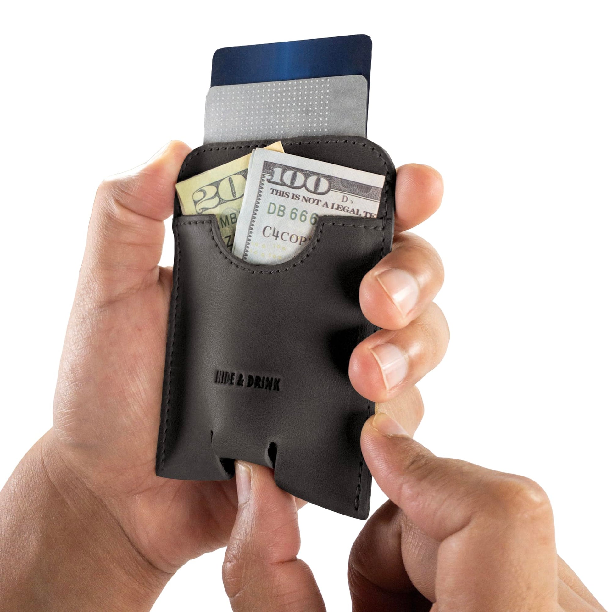 Hide & Drink, Business Push Card Holder, Minimalist Cash Organizer Handmade from Full Grain Leather