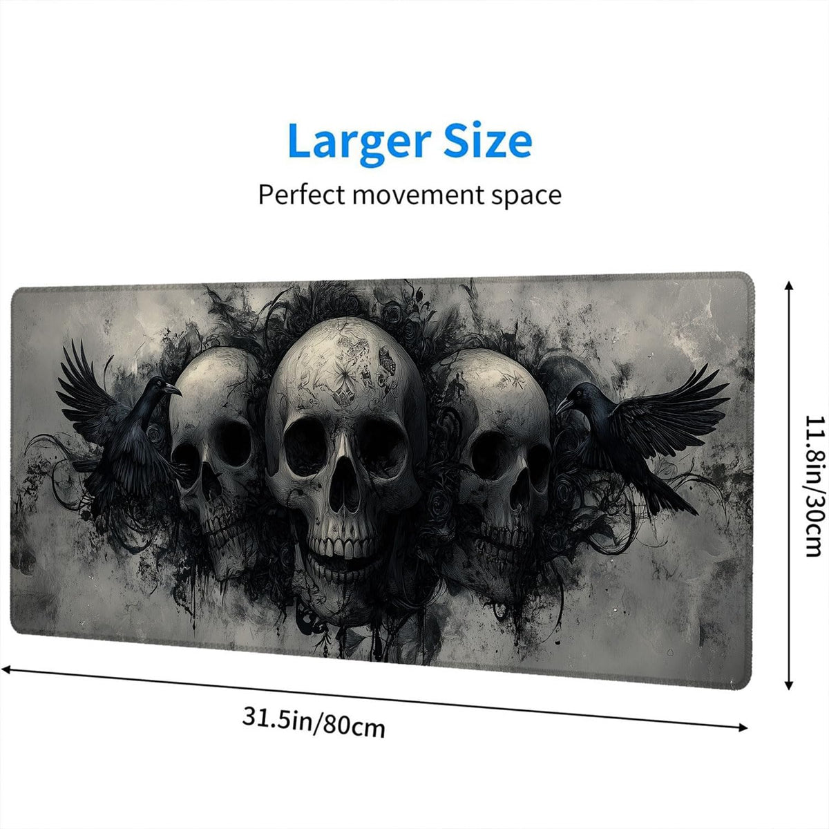 Ghost Skull Fog Desk Pad Mouse Pad Dark Skull Crow XL Mouse Pad Large Mousepad Extended Laptop