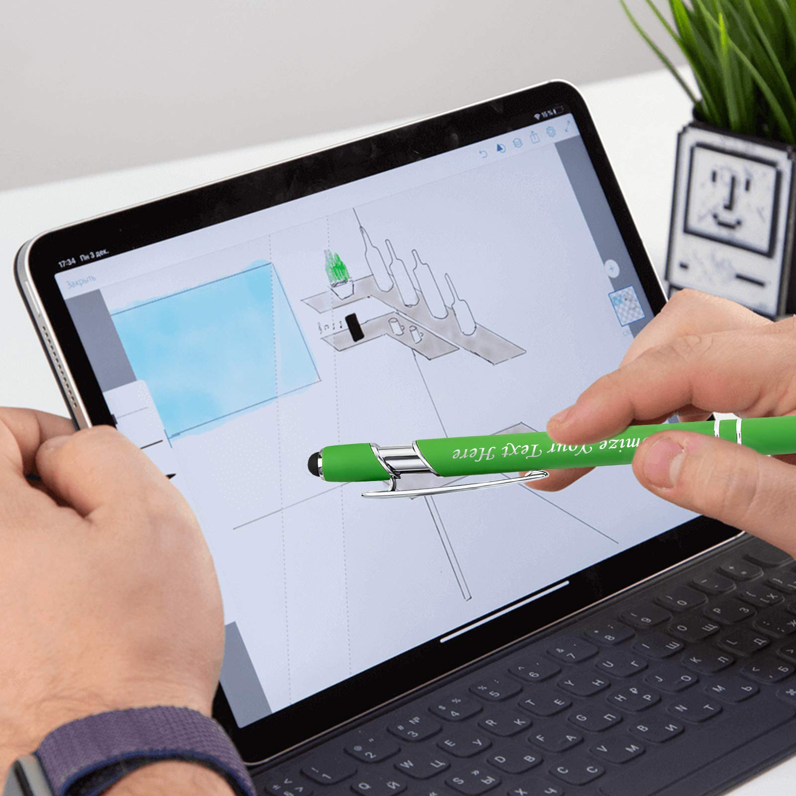 Personalized Pens with Stylus Tip, Custom Engraving Pens 24PCS, Soft Touch Ballpoint Pen, Printed