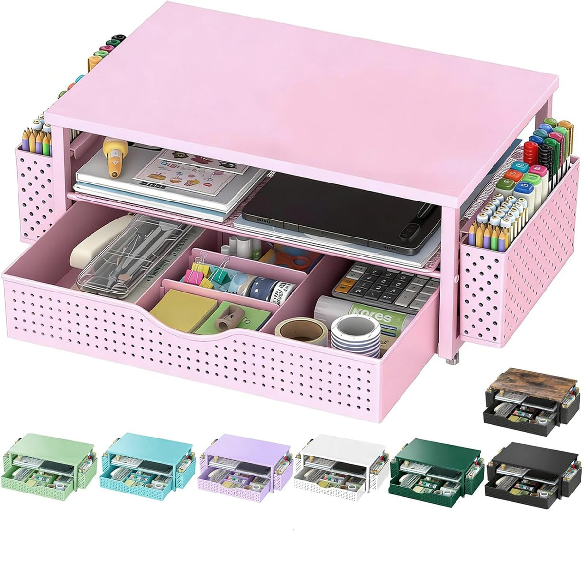 Spacrea Desk Organizers and Accessories, Printer Stand with Storage, Pink