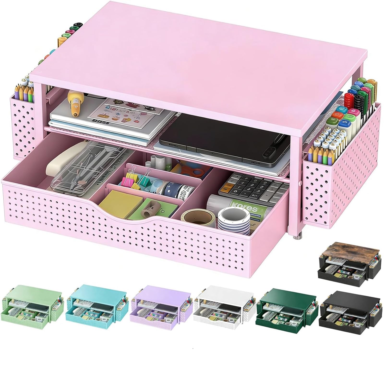 Spacrea Desk Organizers and Accessories, Printer Stand with Storage, Pink