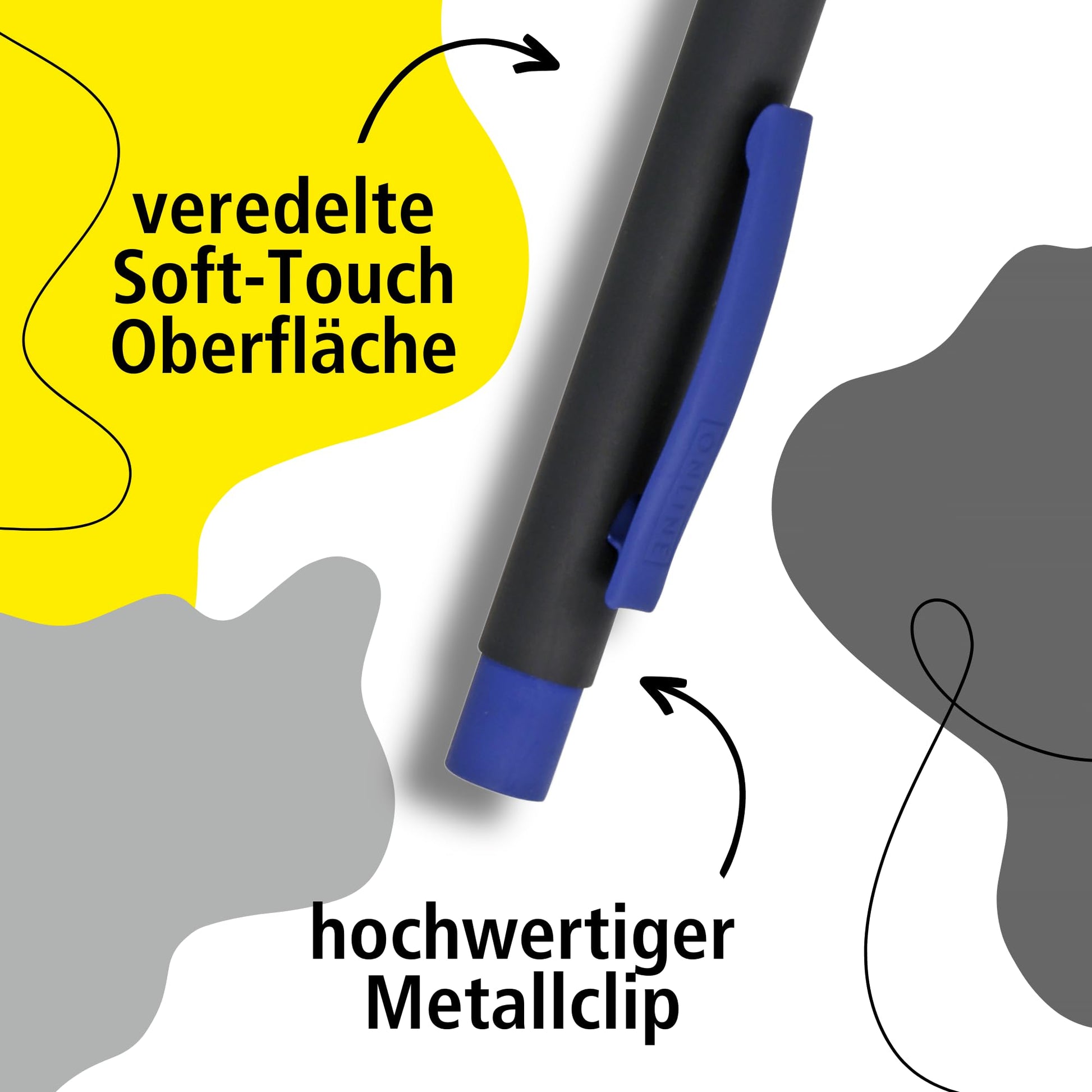 ONLINE Soft Metal Ballpoint Pen, Black'n Blue, Retractable, Aluminium, Replacement Refill, Soft