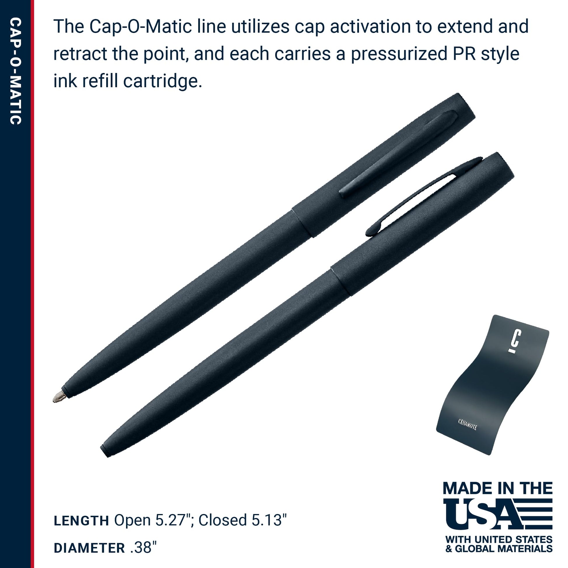 Fisher Space Pen Elite Navy Blue Cerakote Finish Cap-O-Matic Pen, Black Ink