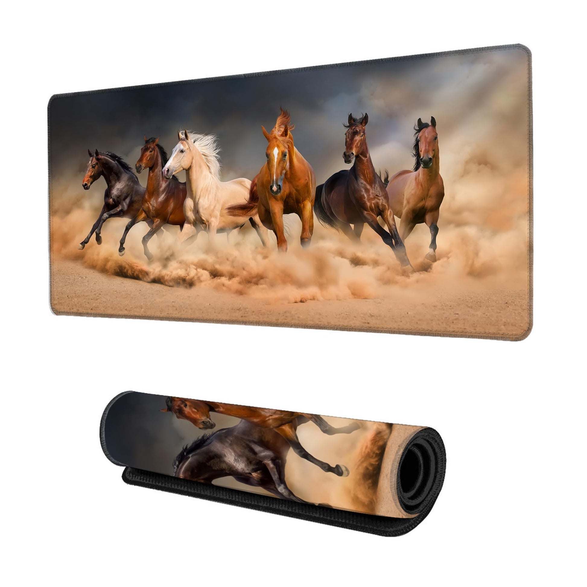 Horse Herd Run in Desert Desk Mat for Desktop,Extended Gaming Mouse Pad,Non-Slip Rubber Base