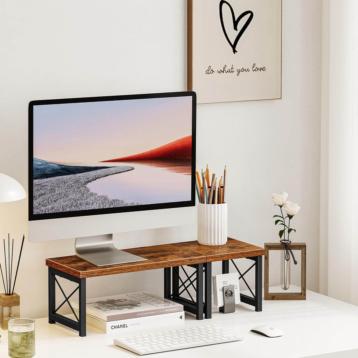 Honiter Desk Shelf Organizer, Desk Shelf for Top of Desk, 2 Tier Adjustable Small Bookshelf