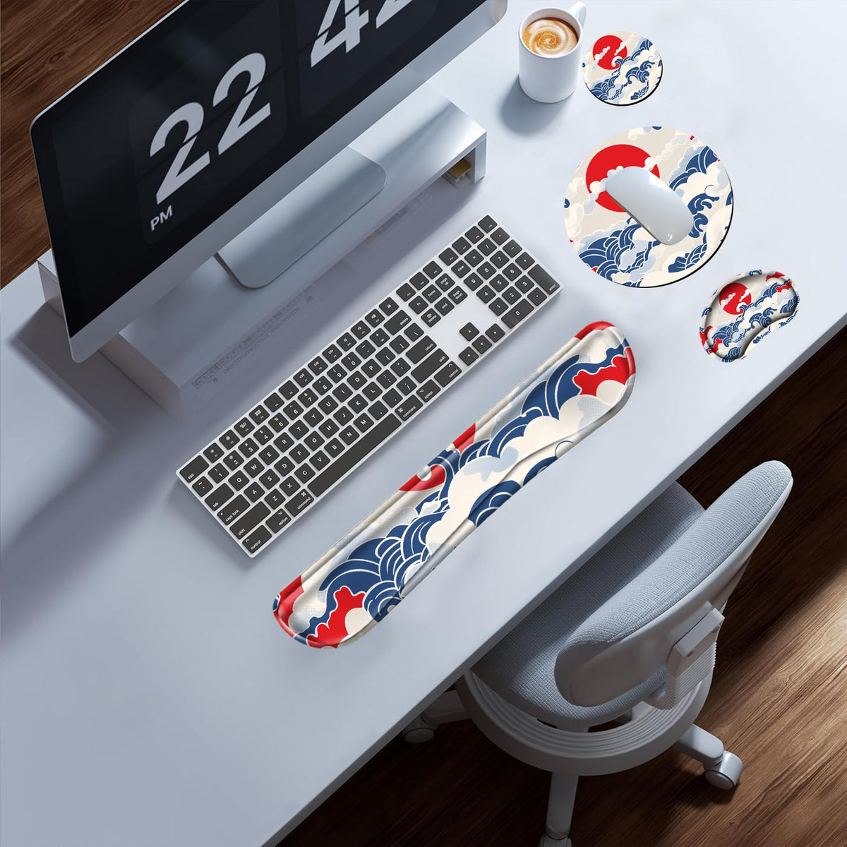 Sea Wave Keyboard Wrist Rest and Mouse Pad with Wrist Support Memory Foam Keyboard Rest Wrist Pad