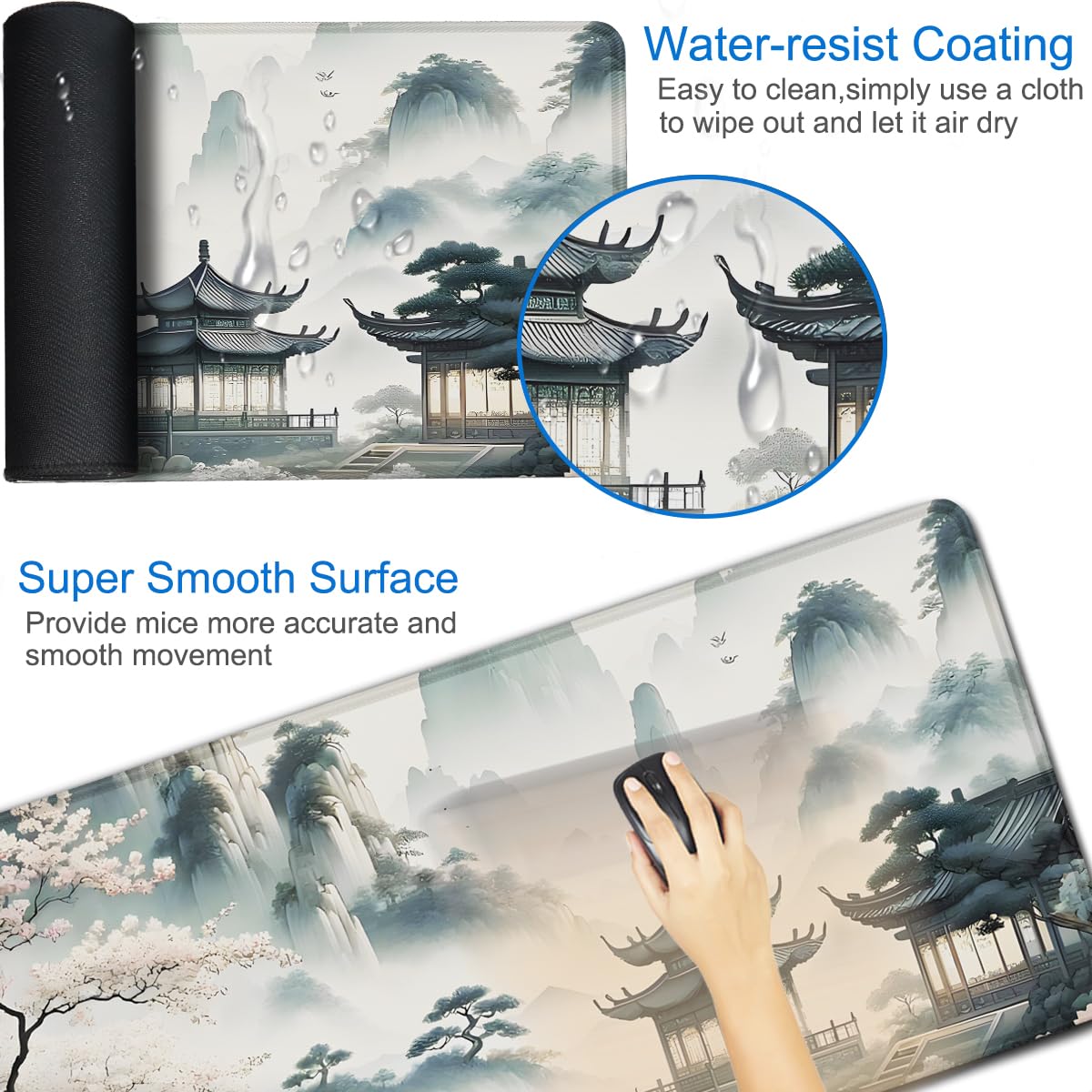 Large Gaming Mouse Pad, 31.5x15.7 inch Large Extended Computer Keyboard Mouse Mat, Water Resist
