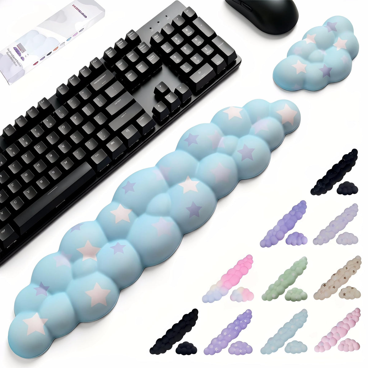 LJYZMD Cloud Wrist Rest Set for Keyboard & Mouse, 16.9", Blue Colorful Star
