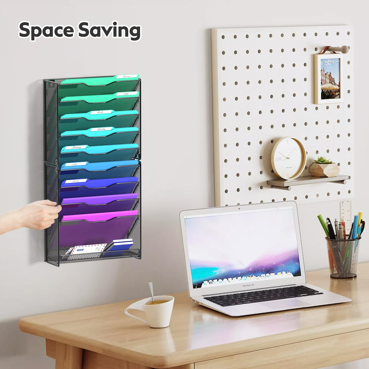 samstar 10 Tier Wall File Organizer, Hanging Wall Mount File Holder Paper Folder Mail Organizer