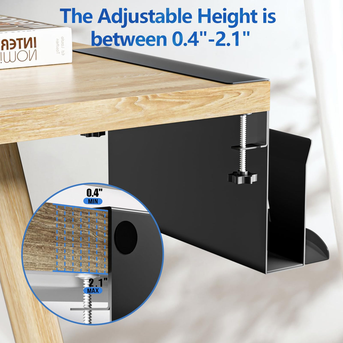 Litwaro Desk Side Storage Organizer, No Drill Laptop Holder Clamp on Desk Shelf with Magnetic Pen
