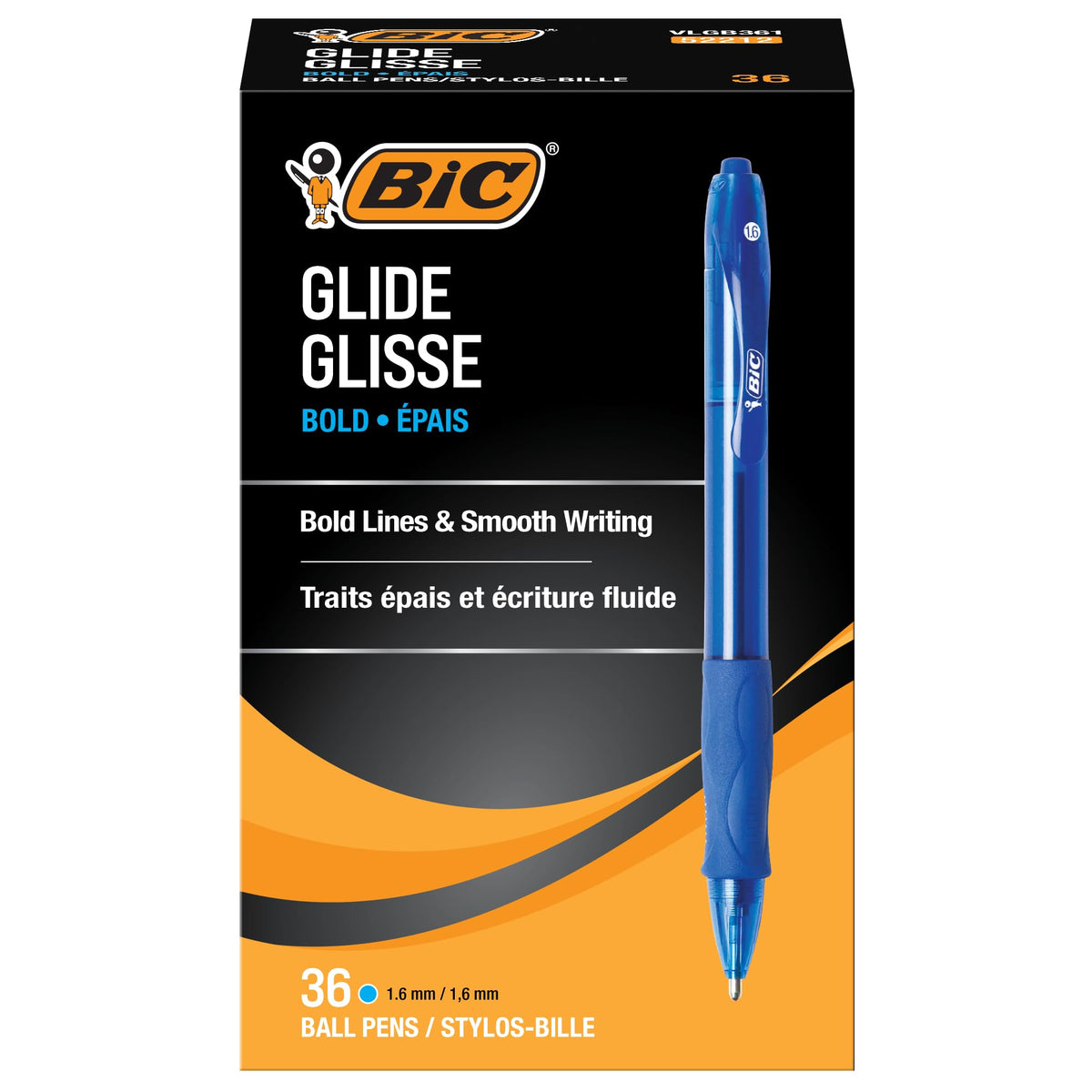 BIC Glide Bold Blue Ballpoint Pens, Bold Point, 1.6mm, 36-Count Pack