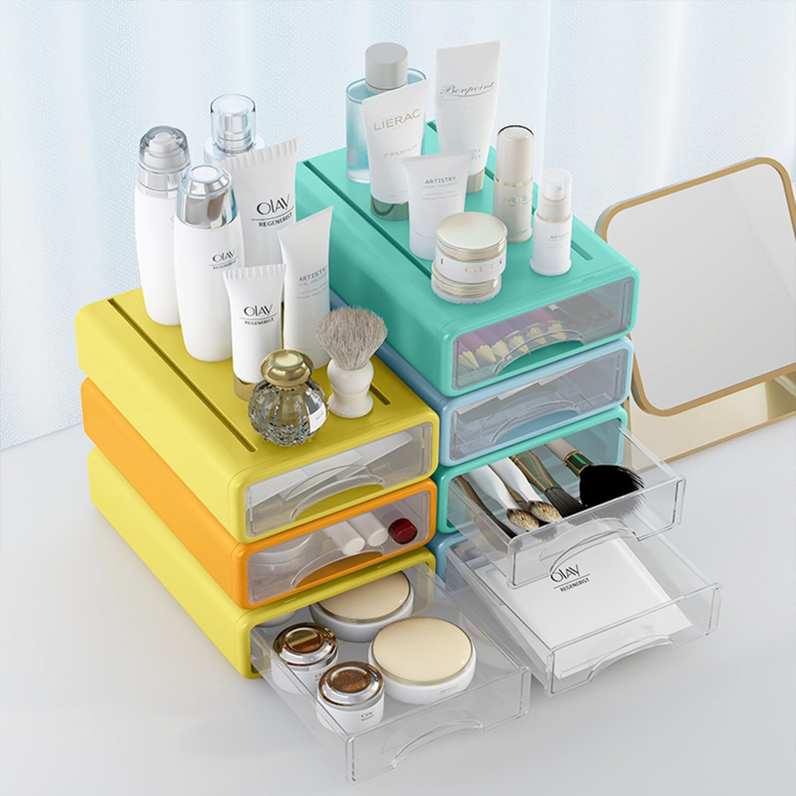 Desk Organizer with Drawers, Stackable Storage Drawers with Compartments Desktop Organization for