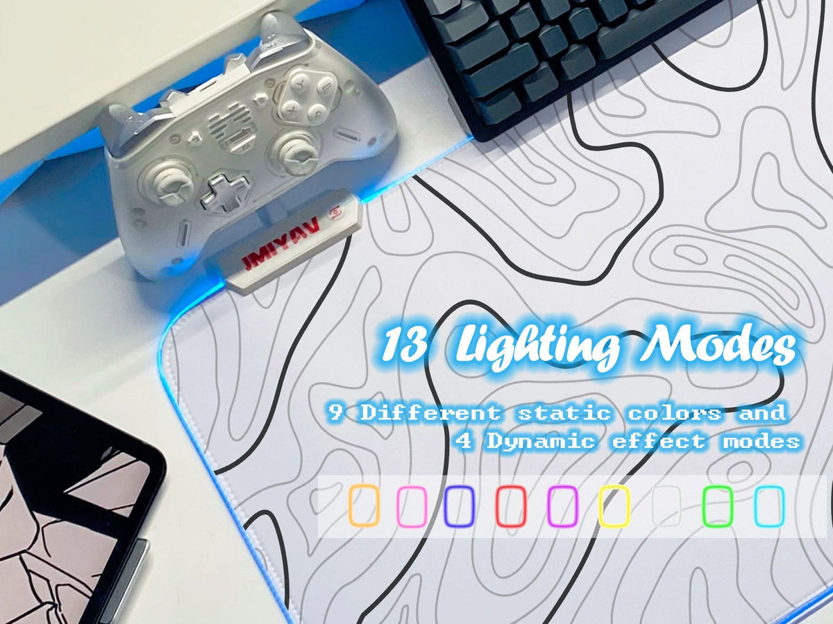 JMIYAV White Gaming Mouse Pad RGB Mousepad 31.5x12In Non-Slip Rubber Base Extra Large Cool XL XXL