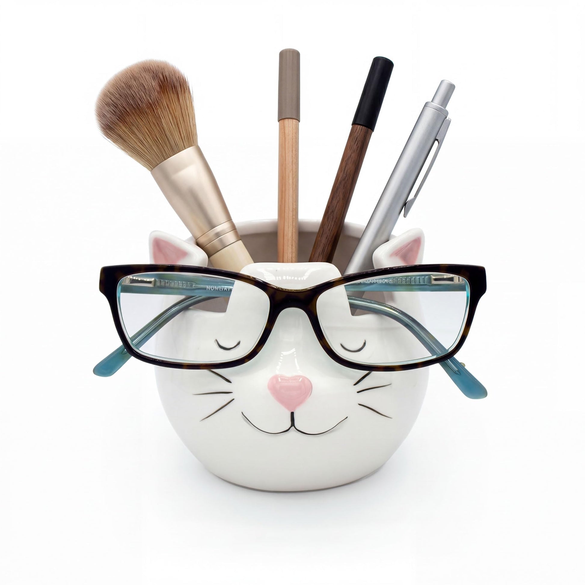 Luvberries White Cat Eyewear Holder, Multi-Purpose Accessories for Makeup and Stationery, Compact