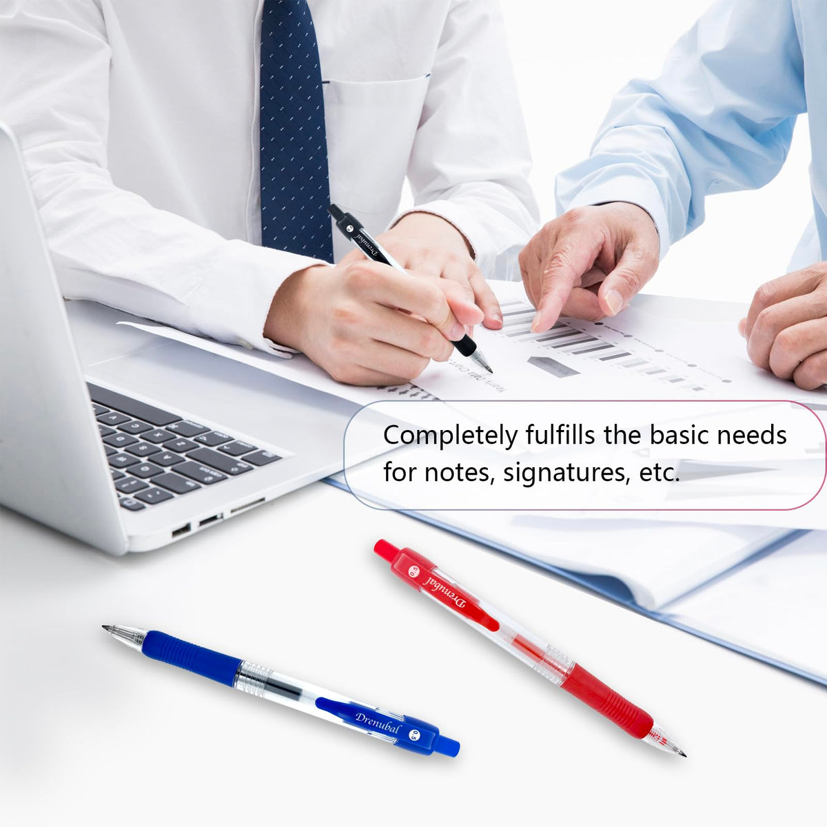 Drenubal Red Ballpoint Pens with Rubber Grip，Fine(0.5mm) Point Retractable-Set of 48 Writing Pens