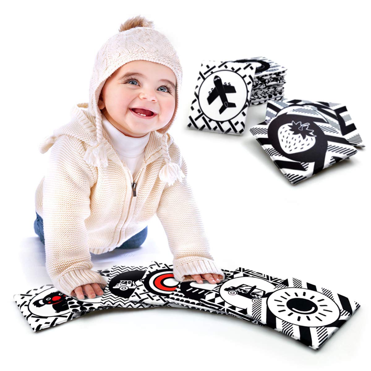 Black and White Soft Baby Cards with Cloth Storage Bag for Baby and Infant