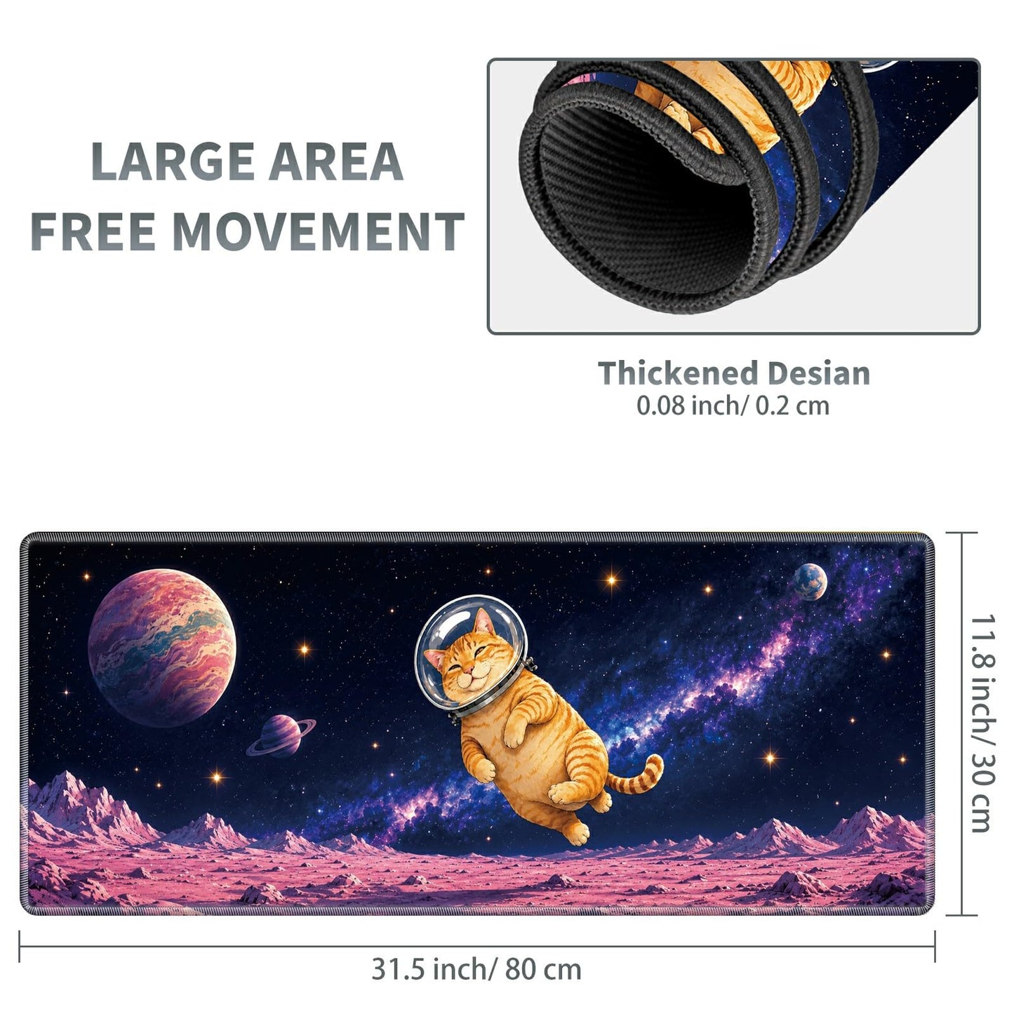 Cosmic Astronaut Cat Large Mouse Pad, 31.5 x 11.8 in Extended Desk Mat